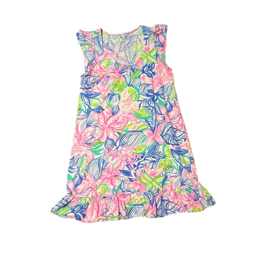 Lilly Pulitzer Rejina Floral Short Sleeve Ruffle Dress Multi Color Havana - Picture 4 of 5